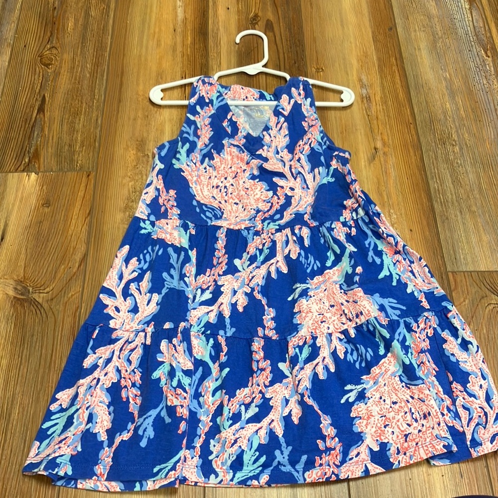 Vibrant Blue Coral Print Kids Dress